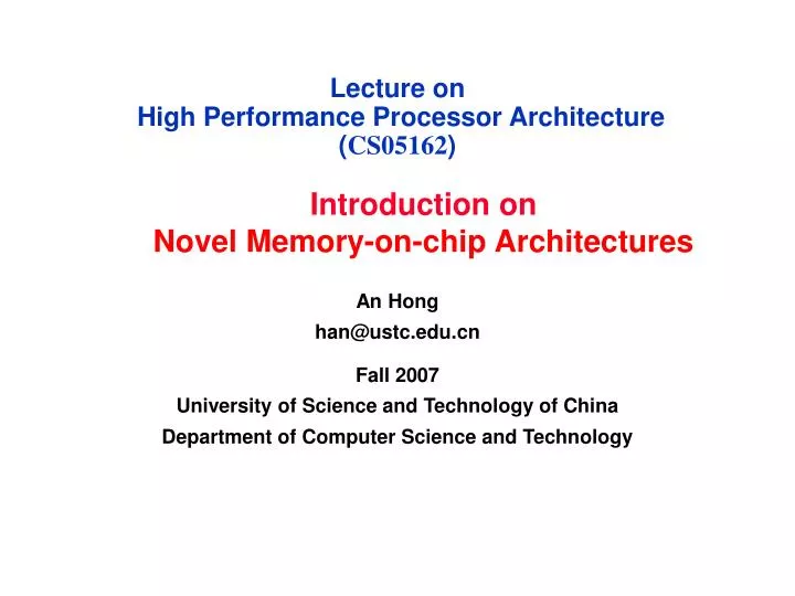 lecture on high performance processor architecture cs05162