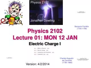 Physics 2102 Lecture 01: MON 12 JAN