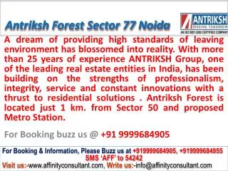 Antriksh Forest Apartments Sector 77 Noida @ 09999684905