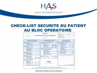 CHECK-LIST SECURITE DU PATIENT AU BLOC OPERATOIRE 