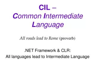 cil c ommon i ntermediate l anguage