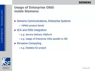 Usage of Enterprise OSGi inside Siemens: