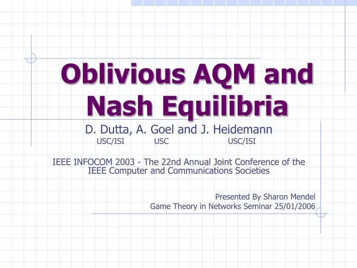 oblivious aqm and nash equilibria