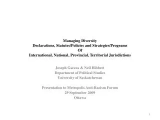 Managing Diversity Declarations , Statutes/Policies and Strategies/Programs Of International, National, Provincial,