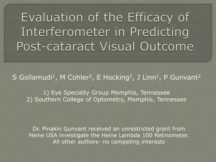 evaluation of the efficacy of interferometer in predicting post cataract visual outcome