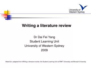 Dr Dai Fei Yang Student Learning Unit University of Western Sydney 2009