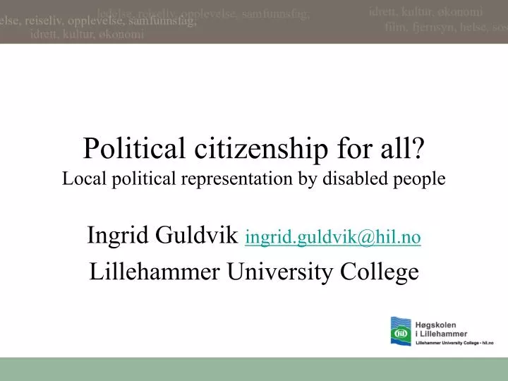 political citizenship for all local political representation by disabled people