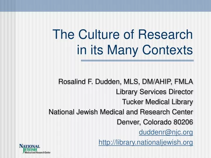 the culture of research in its many contexts