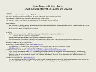 Doing Business @ Your Library: Small Business Information Sources and Services