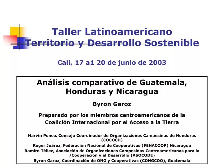 taller latinoamericano territorio y desarrollo sostenible cali 17 a1 20 de junio de 2003
