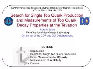 OUTLINE Introduction Search for Single Top Quark Production Direct Measurement of B(t ? Wb) Measurement of W Helic
