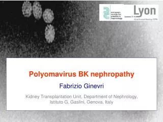 Polyomavirus BK nephropathy Fabrizio Ginevri Kidney Transplantation Unit, Department of Nephrology, Istituto G. Gaslini