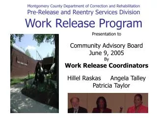Montgomery County Department of Correction and Rehabilitation Pre-Release and Reentry Services Division Work Release Pro