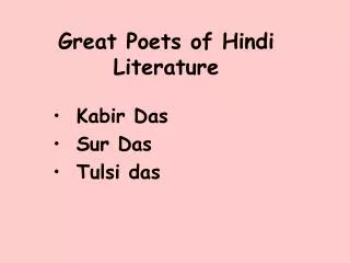 Great Poets of Hindi Literature