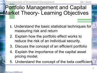 Portfolio Management and Capital Market Theory- Learning Objectives