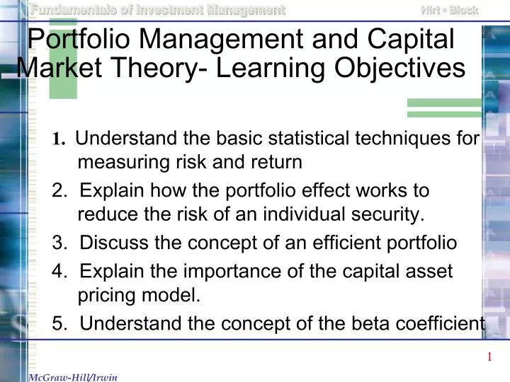 portfolio management and capital market theory learning objectives