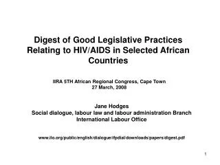 Digest of Good Legislative Practices Relating to HIV/AIDS in Selected African Countries