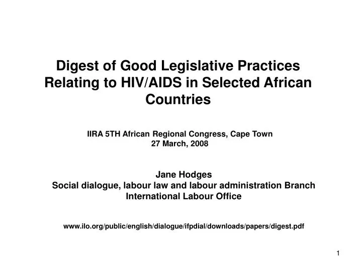 digest of good legislative practices relating to hiv aids in selected african countries