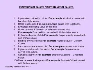 FUNCTIONS OF SAUCES / IMPORTANCE OF SAUCES.