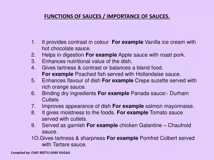 functions of sauces importance of sauces