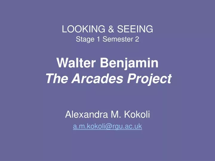 looking seeing stage 1 semester 2 walter benjamin the arcades project