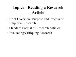 Topics - Reading a Research Article