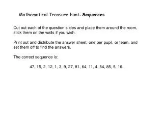 Mathematical Treasure-hunt: Sequences
