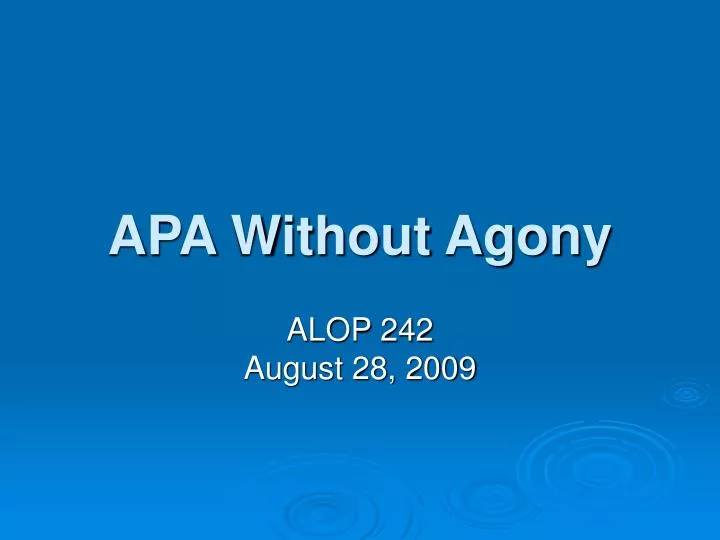 apa without agony