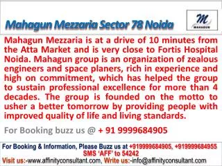Mahagun Mezzaria apartments Sector 78 Noida @ 09999684905