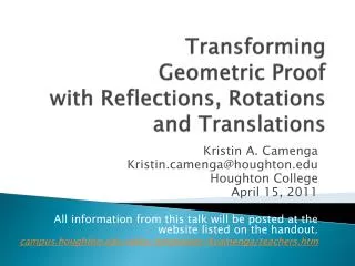Transforming Geometric Proof with Reflections, Rotations and Translations