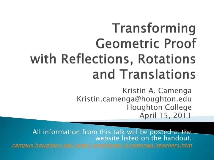 transforming geometric proof with reflections rotations and translations