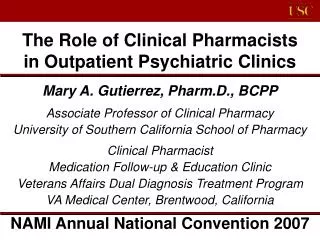 The Role of Clinical Pharmacists in Outpatient Psychiatric Clinics