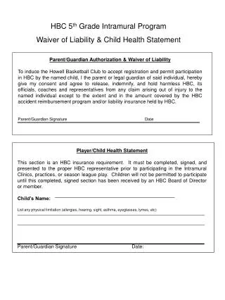 Parent/Guardian Authorization &amp; Waiver of Liability