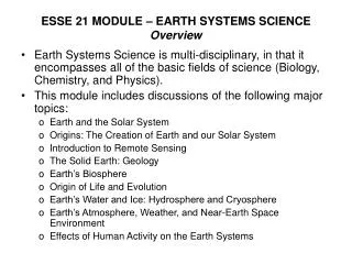ESSE 21 MODULE – EARTH SYSTEMS SCIENCE Overview