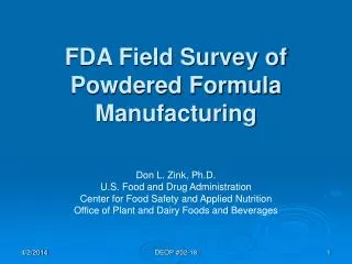 FDA Field Survey of Powdered Formula Manufacturing