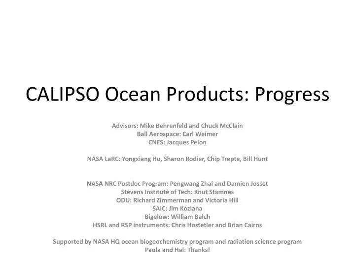 calipso ocean products progress