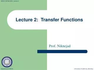 Lecture 2: Transfer Functions