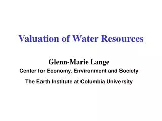 Valuation of Water Resources