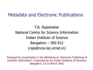 Metadata and Electronic Publications