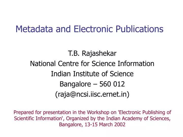 metadata and electronic publications