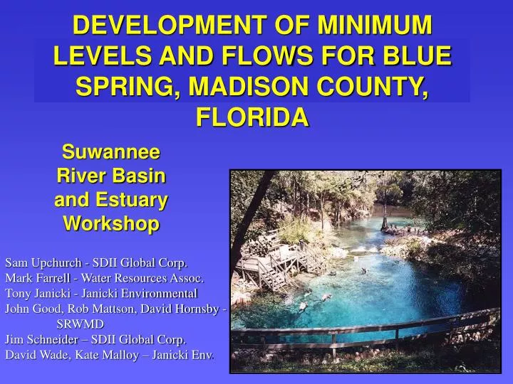 development of minimum levels and flows for blue spring madison county florida