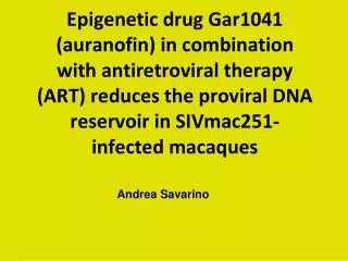 Epigenetic drug Gar1041 (auranofin) in combination with antiretroviral therapy (ART) reduces the proviral DNA reservoir