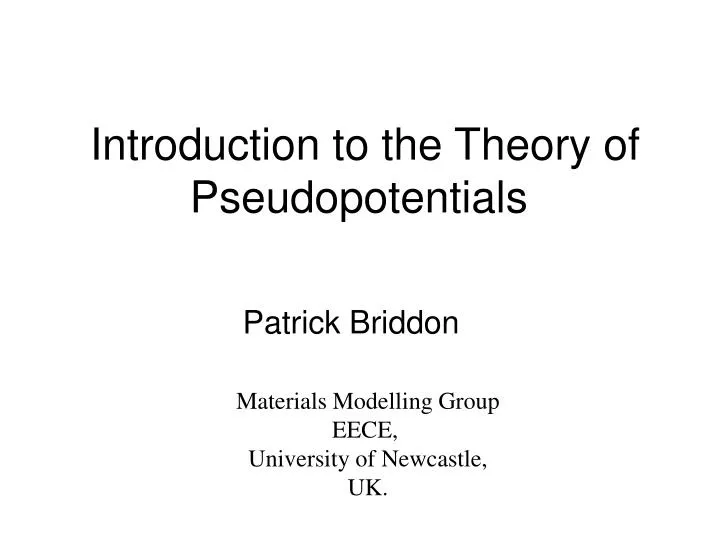 introduction to the theory of pseudopotentials