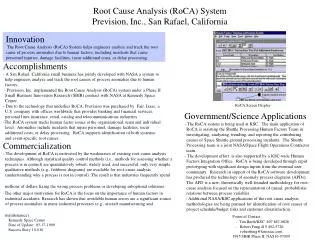 Root Cause Analysis (RoCA) System Prevision, Inc., San Rafael, California
