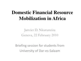 Domestic Financial Resource Mobilization in Africa