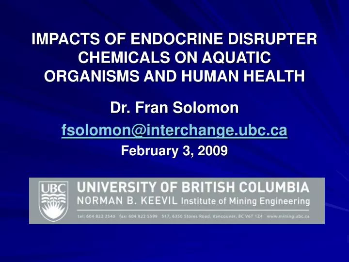 impacts of endocrine disrupter chemicals on aquatic organisms and human health