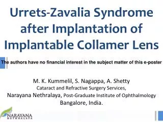Urrets-Zavalia Syndrome after Implantation of Implantable Collamer Lens