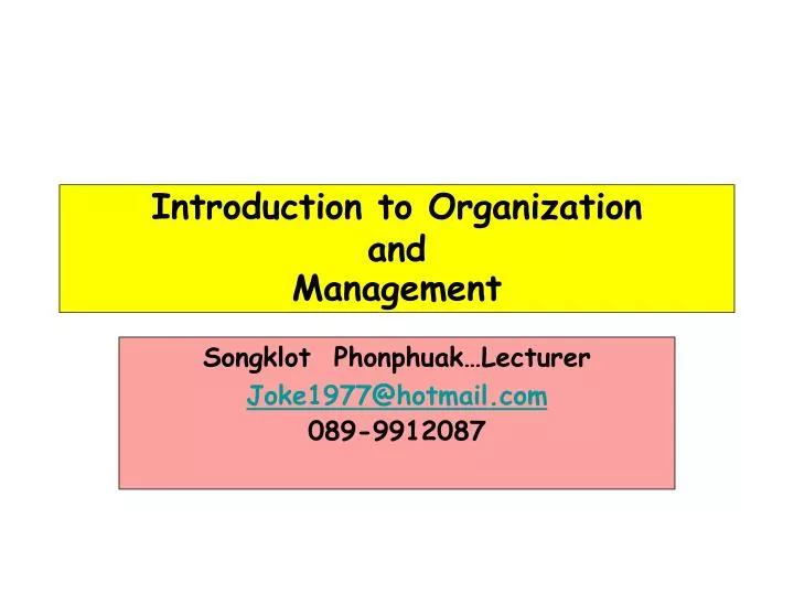 introduction to organization and management
