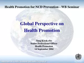 Health Promotion for NCD Prevention - WB Seminar