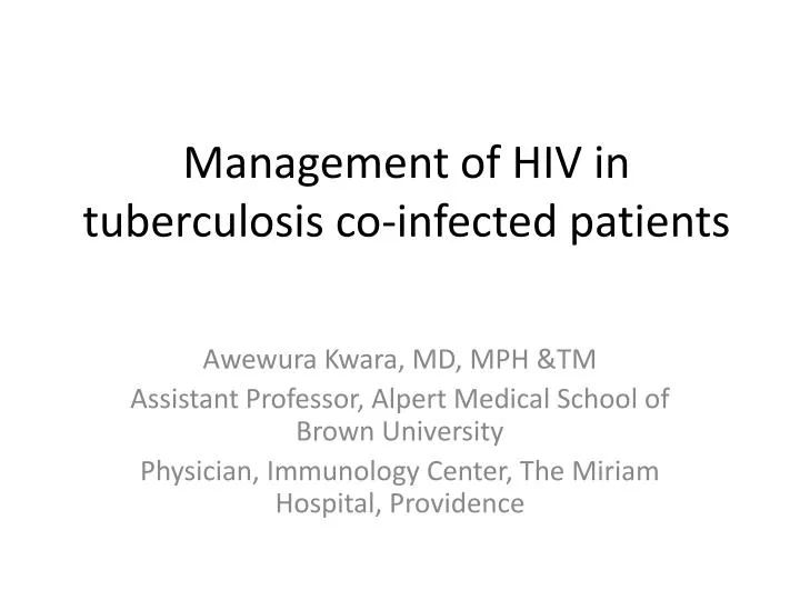 management of hiv in tuberculosis co infected patients